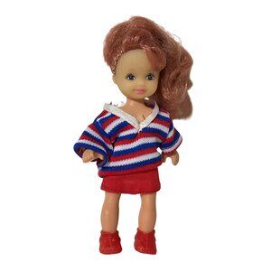 Vintage 90s Fashion Doll With Striped Sweater & Red Skirt